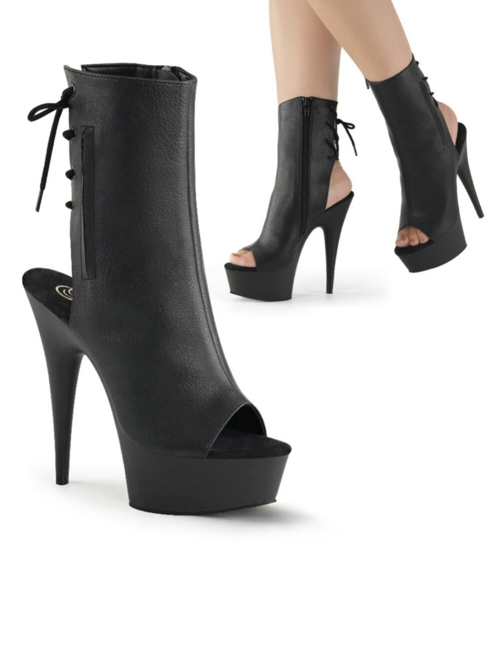 Pleaser Delight 1018 Open Toe Black Platform Heels in Faux Leather